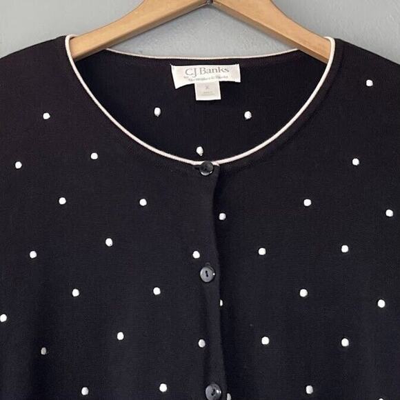 CJ Banks Plus Size 0X Black White Polka Dot Sweater Cardigan Preppy Old Money - Picture 3 of 7